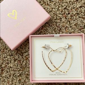Brass sterling silver heart hoops